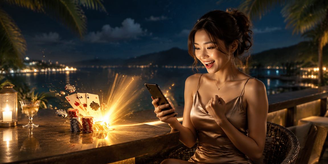 Người chơi tại Phú Quốc thưởng thức trò chơi bài trực tuyến trên bãi biển qua thiết bị di động