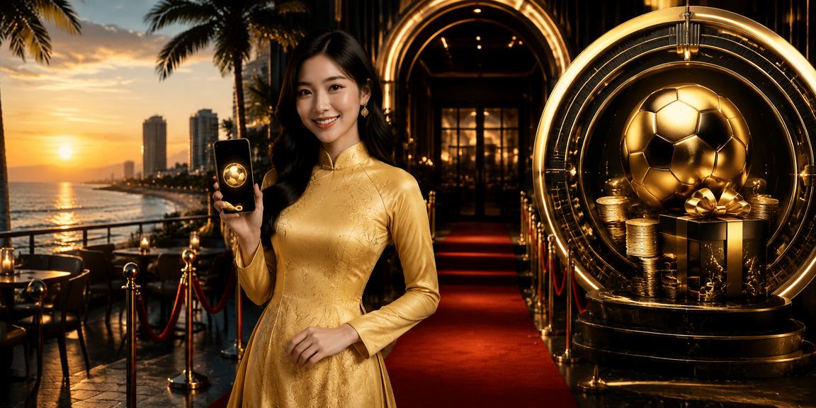 Người phụ nữ mặc áo dài tại Vũng Tàu theo dõi kết quả cá cược bóng đá trực tuyến trên điện thoại